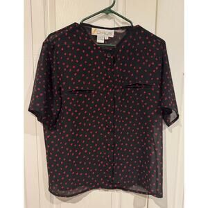 Vintage Chaus Black blouse red circles 80s sz med